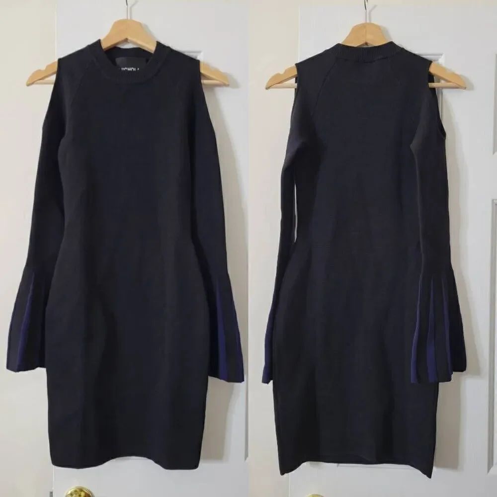 Nicholas Black Cold Shoulder Knit Dress with Bell Sleeve XS NWOT